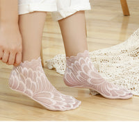 Socks Women Short Cute Solid Color Cotton Bottom Breathable In Tube Mesh Lace Lace