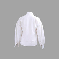 Stylish And Elegant Womens Pleated High-neck Blouse With Puffed Sleeves