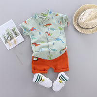 Kids Fashion All Over Print Dinosaur Short Sleeve Shirt Set