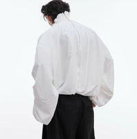 High Collar Pleated Lace Solid Color Shirt Simple