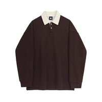 Mens Retro Color-Block Lapel Hoodie  Versatile Long-Sleeve Top