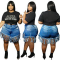 Fashion Sexy Bag Hip Tassel Fat MM Denim Straight Shorts