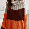 High Collar Color Matching Warm All-matching Female Knitted Pullover Sweater