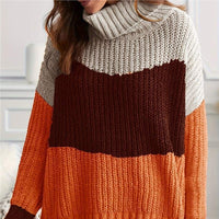 High Collar Color Matching Warm All-matching Female Knitted Pullover Sweater
