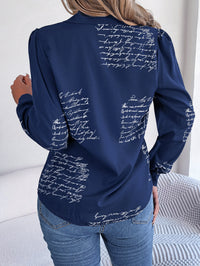 Women's Casual Versatile Letter Print Notched Lapel Long Sleeve Shirt