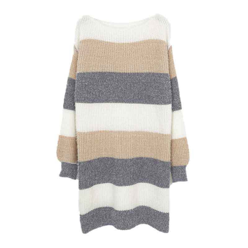 Women's Versatile Contrast Color Striped Dress Sweater