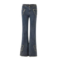 Female Butterfly Embroidered Slim Fit Retro Jeans