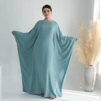 Ice-silk Crinkle-waist Batwing-sleeve Maxi Dress