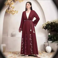 Elegant Middle East Dubai Muslim Print Cardigan Robe