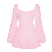 Long Sleeve Tied Lantern Sleeve Short Jumpsuit For Women