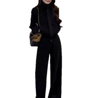 Chic Casual Sportswear Set Off-Shoulder Slimming Sweatshirt And Floor-Length Pants Two-Piece Set