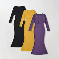 Strap Fish-tail Maxi Dress With Long-sleeve Cardigan A Sassy Two-piece Set For Women
