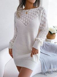 Fashion Hollow Out Off-Shoulder Long Sleeve Pullover Sweater Dress