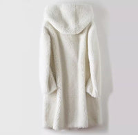 Women's Mid-Length Hooded Coat In Composite Leather And Fur