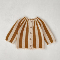 Striped Knitted Coat Culottes Two-piece Suit