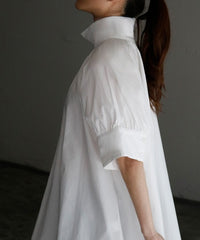White Loose Bubble Sleeve Stand Collar Short Shirt