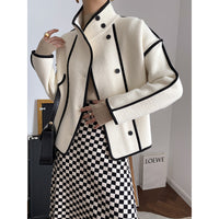 Contrasting Hem Stand Collar Cropped Coat