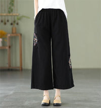 Cotton-linen Solid-color Elastic-waist Loose-fitting Multi-color Straight-leg Wide-leg Pants