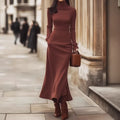 Womens Elegant High-Neck Slim-Fit Long-Sleeve Knitted Dress