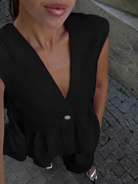 Womens Cotton V-Neck Sleeveless Vest And Wide-Leg Pants Set