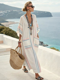 V-neck Short-sleeve Printed Maxi Dress With A Flared Hem