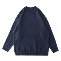Autumn Retro College Style Pullover Sweater Loose All-match Solid Color Knitted Bottoming Shirt For Boys And Girls