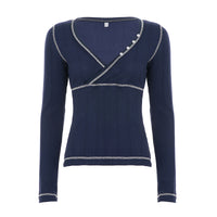 Cross-Over Neck T-Shirt Cross-Border V-Neck Slim-Fit Top That Flatters