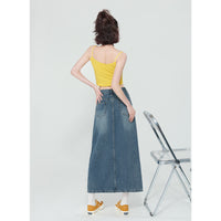 New High Waist Front Patch Pocket Denim Women's Bag Hip Skirt