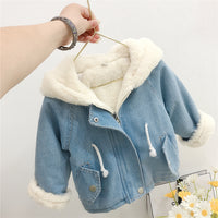 South Korea Rabbit Ears Fleece-lined Thickening Denim Jacket
