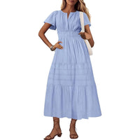 Vneck Pleated Puff Sleeve Layered Maxi Dress For Women