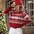 Trendy Round Neck Red Knitted Christmas Snowflake Sweater