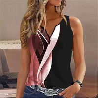 V-neck Buttons Sleeveless 3D Digital Casual Loose Vest