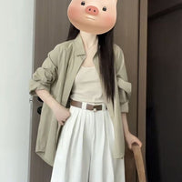 Rare Long-sleeve Green Shirt Jacket For Women