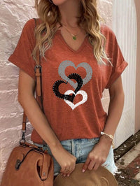 Women's Loose Short-sleeved T-shirt With Heart Printing Missing Neckline
