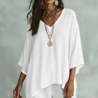 Womens Loose Solid-Colored Top Casual Comfortable All-Match T-Shirt