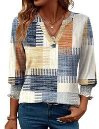Fashion Tops Three-quarter Sleeve Flower Print Casual Shirt