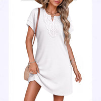 New Pineapple-Print Lace V-Neck Short-Sleeve Casual Blouse Dress For Women