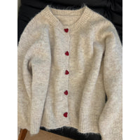 Gray With Heart Button Sweater Coat Women's Loose