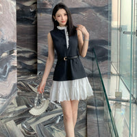 Women's Fashionable Slim-Fit Patchwork Sleeveless Dress