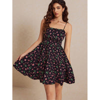 European And American-style Floral Slip Dress With Ruching