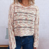 Pullover V-neck Long Sleeve Seersucker Sweater For Women