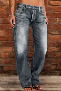 Floral-bud High-waist Raw-edge Jeans For Women