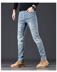 High-end Blue With Holes Jeans For Men