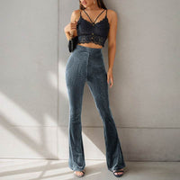 Women's Fashion Casual Striped Sunken Stripe Bell-bottom Pants