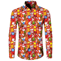 Funny Christmas Theme Digital 3D Printing Men's Button Lining Casual Long Sleeve