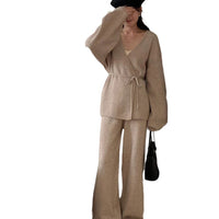 Women's Knitted Cardigan Wide-leg Pants Two-piece Suit