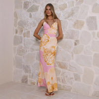 Printed Mid-Waist V-Neck Slip Dress For Women