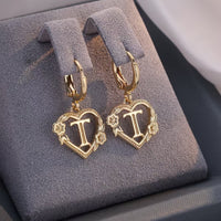European And American Golden Heart-shaped Letter Earrings