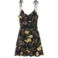 French-Style V-Neck Lace-Up Floral Print Dress For Women