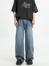 Men's Fashion Casual Rivet Deconstructing Straight Wide-leg Pants